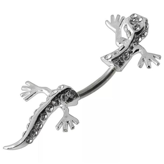 KODY PIERCING Piercing Nombril Salamandre Argent 925 Cristaux Sertis Tige 10 mm - Style Affirmé et Élégance Sauvage