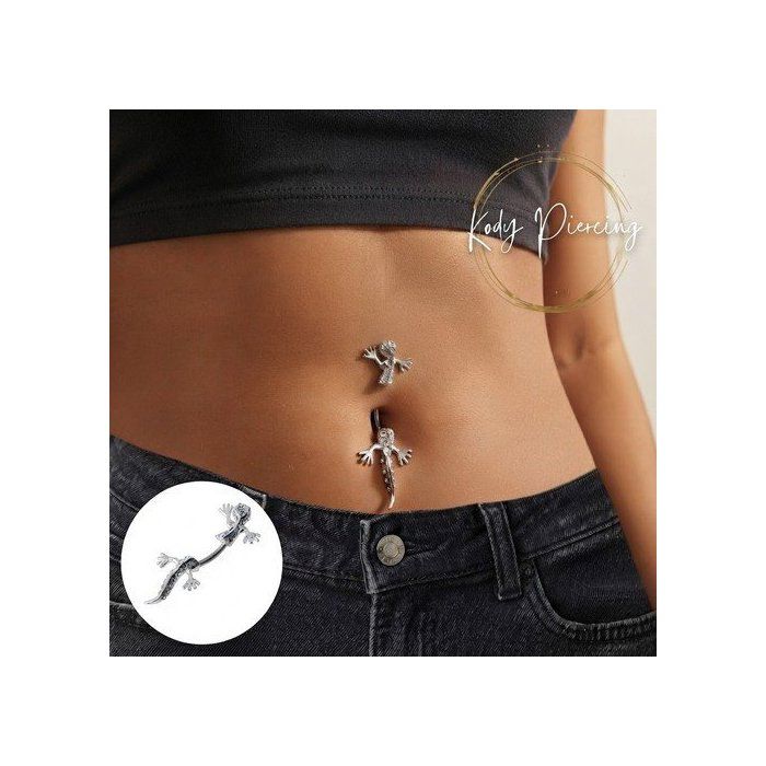 KODY PIERCING Piercing Nombril Salamandre Argent 925 Cristaux Sertis Tige 10 mm - Style Affirmé et Élégance Sauvage