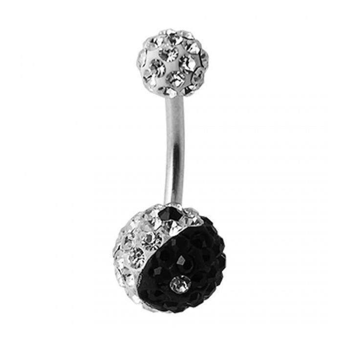 KODY PIERCING Piercing Nombril Cristal Yin Yang Boule Blanche Acier Chirurgical 316L - Élégance Poétique et Légèreté Abs
