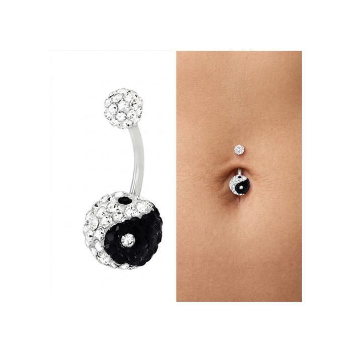 KODY PIERCING Piercing Nombril Cristal Yin Yang Boule Blanche Acier Chirurgical 316L - Élégance Poétique et Légèreté Abs