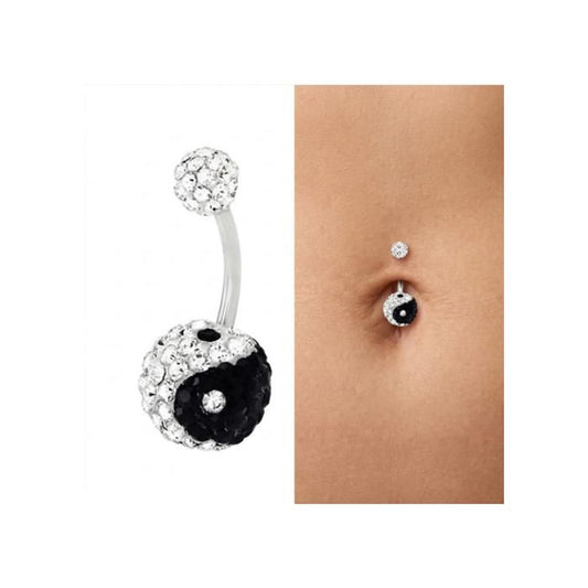KODY PIERCING Piercing Nombril Cristal Yin Yang Boule Blanche Acier Chirurgical 316L - Élégance Poétique et Légèreté Abs