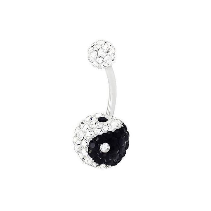 KODY PIERCING Piercing Nombril Cristal Yin Yang Boule Blanche Acier Chirurgical 316L - Élégance Poétique et Légèreté Abs
