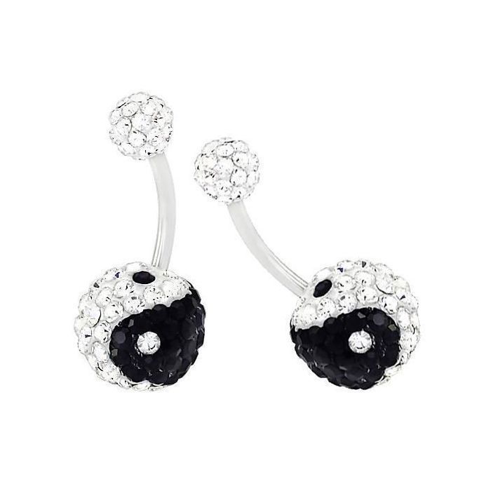 KODY PIERCING Piercing Nombril Cristal Yin Yang Boule Blanche Acier Chirurgical 316L - Élégance Poétique et Légèreté Abs