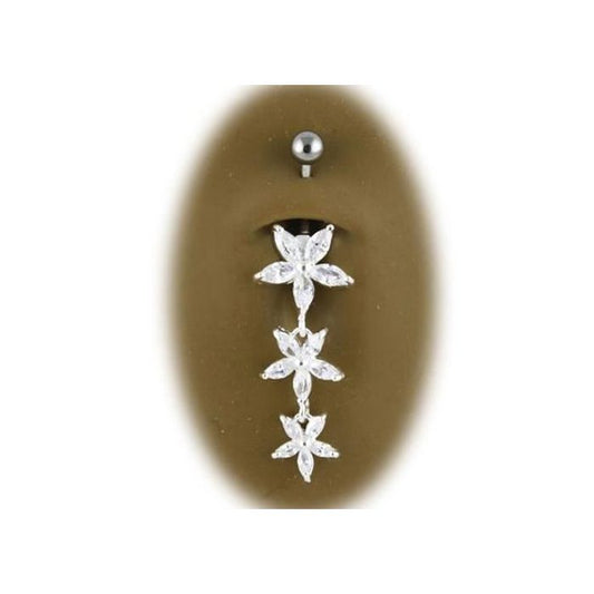 KODY PIERCING Piercing Banane 3 Fleurs Pendantes Argent 925 Acier Chirurgical Tige 8 mm - Blanc Pureté Cristalline et Gr