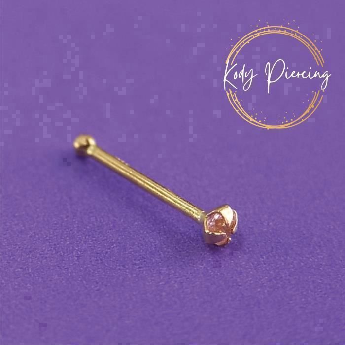 KODY PIERCING Piercing Nez Or 14K Massif - Zircon Rose 1,5 mm Éclat Rose Tendre - Tige 6 mm Bijou Chic
