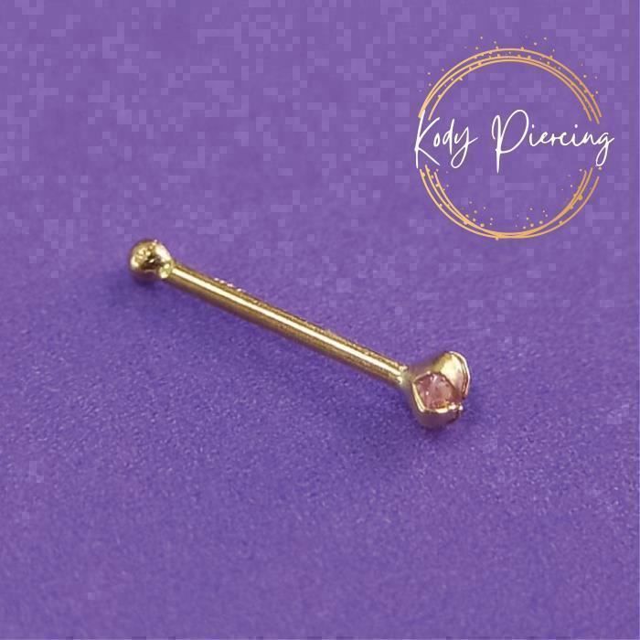 KODY PIERCING Piercing Nez Or 14K Massif - Zircon Rose 1,5 mm Éclat Rose Tendre - Tige 6 mm Bijou Chic
