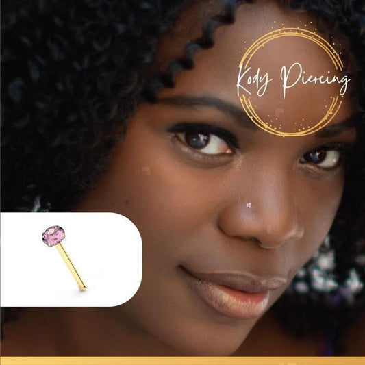 KODY PIERCING Piercing Nez Or 14K Massif - Zircon Rose 1,5 mm Éclat Rose Tendre - Tige 6 mm Bijou Chic