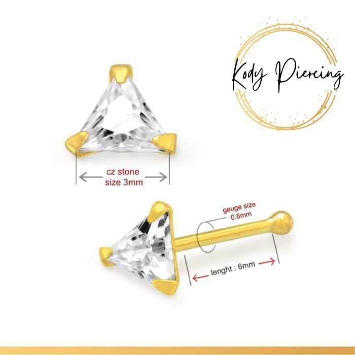 KODY PIERCING Piercing Nez KODY PIERCING  Or 9 Carats Zircon Triangle 3 mm - Pureté Géométrique et Éclat Raffiné