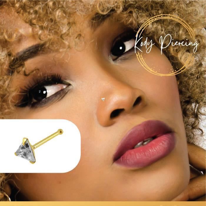 KODY PIERCING Piercing Nez KODY PIERCING  Or 9 Carats Zircon Triangle 3 mm - Pureté Géométrique et Éclat Raffiné
