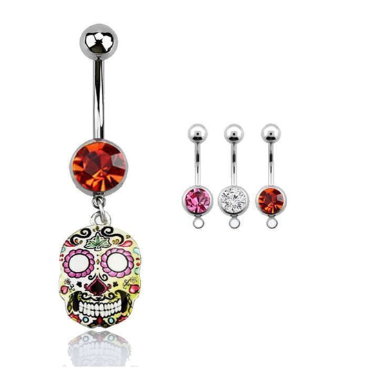 KODY PIERCING Piercing Nombril Crâne Mexicain Pendentif Zircon Acier Chirurgical – Style Affirmé et Éclat Festif