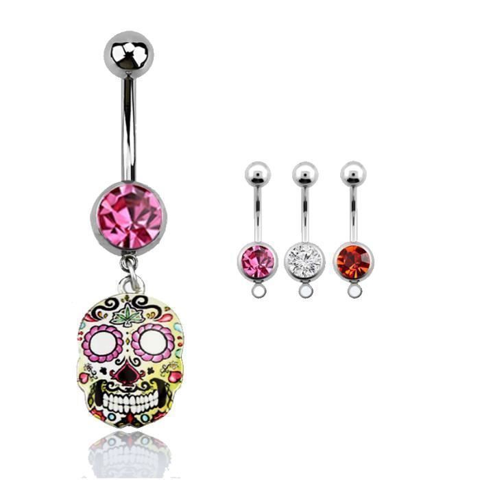 KODY PIERCING Piercing Nombril Crâne Mexicain Cristal Rose Violet | Douceur Romantique et Éclat Festif