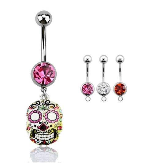 KODY PIERCING Piercing Nombril Crâne Mexicain Cristal Rose Violet | Douceur Romantique et Éclat Festif