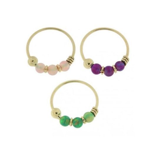 KODY PIERCING Coffret 3 Anneaux Nez Or 9K KODY PIERCING Perles Opale Rose Violet Vert 8 mm - Éclat Bohème Multicolore