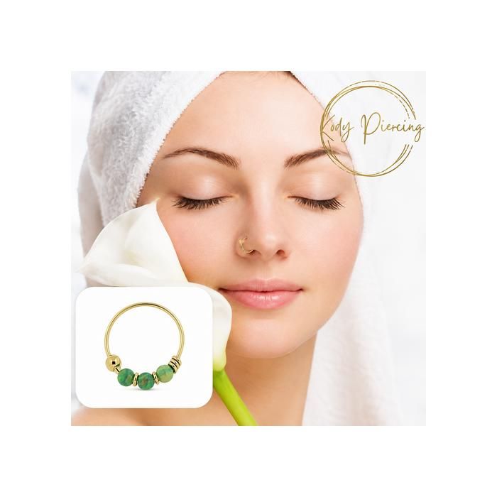 KODY PIERCING Coffret 3 Anneaux Nez Or 9K KODY PIERCING Perles Opale Rose Violet Vert 8 mm - Éclat Bohème Multicolore