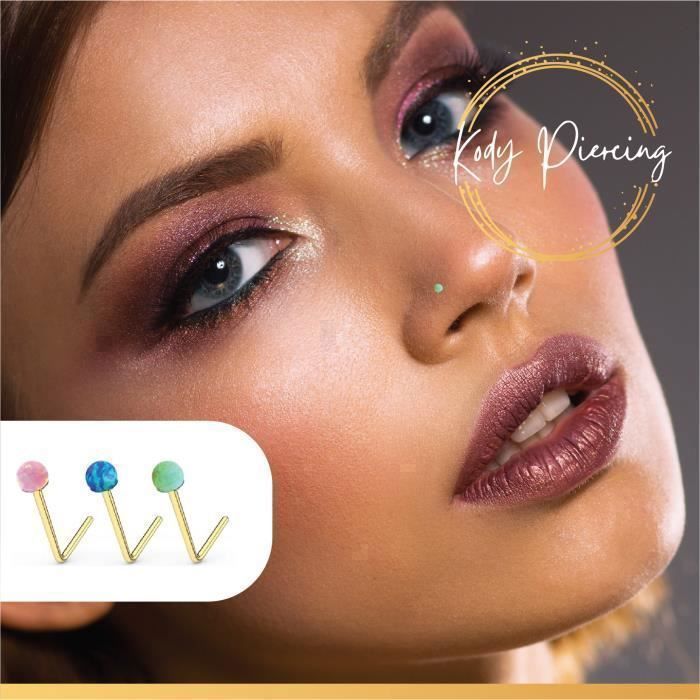 KODY PIERCING Piercing Nez - Kody - Coffret 3 Pièces - Or 9 Carats - Opales Multicolores - 22G