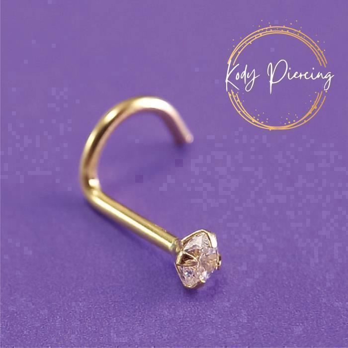 KODY PIERCING Piercing Nez KODY PIERCING Or Jaune 14 Carats Fleur Zircon Cubique 2mm Tige Courbée - Grâce Florale et Écl