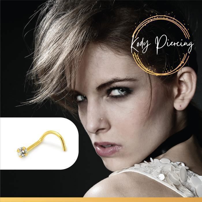 KODY PIERCING Piercing Nez KODY PIERCING Or Jaune 14 Carats Fleur Zircon Cubique 2mm Tige Courbée - Grâce Florale et Écl