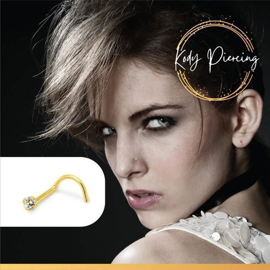 KODY PIERCING Piercing Nez KODY PIERCING Or Jaune 14 Carats Fleur Zircon Cubique 2mm Tige Courbée - Grâce Florale et Écl