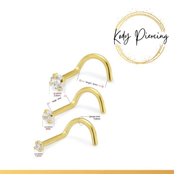 KODY PIERCING Piercing Nez KODY PIERCING Or Jaune 14 Carats Fleur Zircon Cubique 2mm Tige Courbée - Grâce Florale et Écl