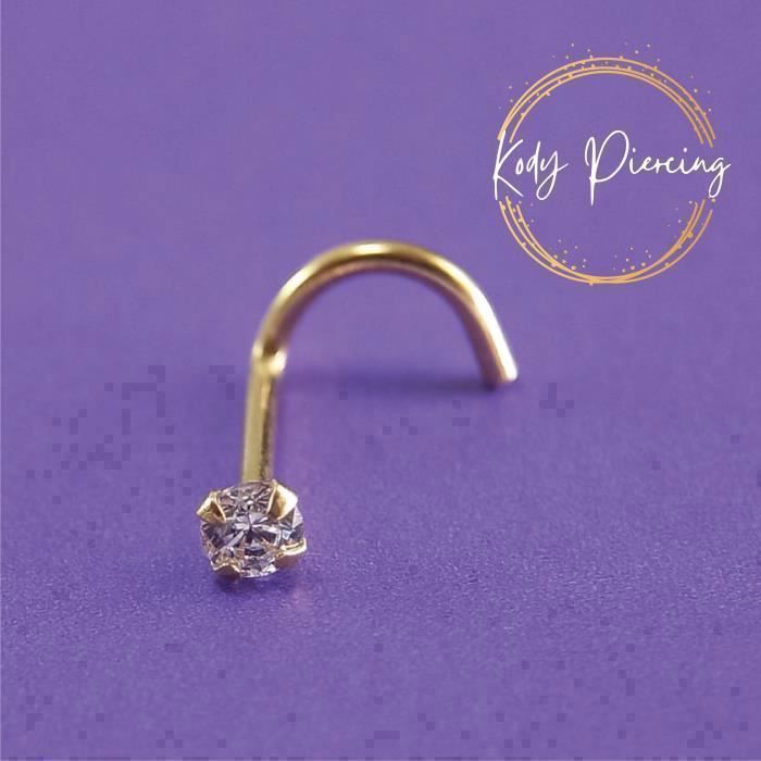 KODY PIERCING Piercing Nez KODY PIERCING Or Jaune 14 Carats Fleur Zircon Cubique 2mm Tige Courbée - Grâce Florale et Écl