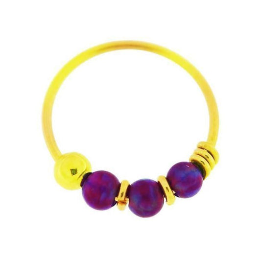 KODY PIERCING Bague de Nez - Or Jaune 9 Carats - Perles Violettes - 22G - 8 mm - Femme