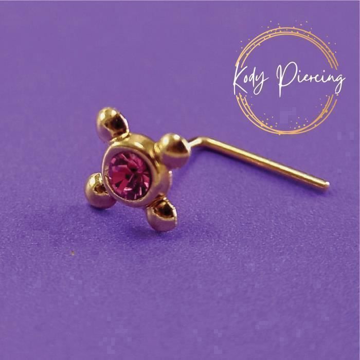 KODY PIERCING Piercing Nez Or 9 Carats Zircon Fushia Tige L 6 mm - Douceur Romantique et Éclat Vibrant