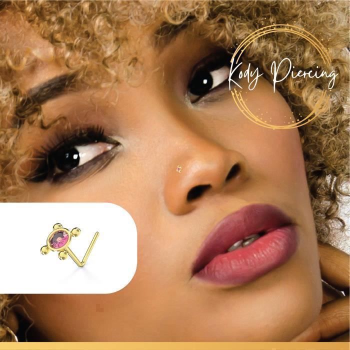 KODY PIERCING Piercing Nez Or 9 Carats Zircon Fushia Tige L 6 mm - Douceur Romantique et Éclat Vibrant