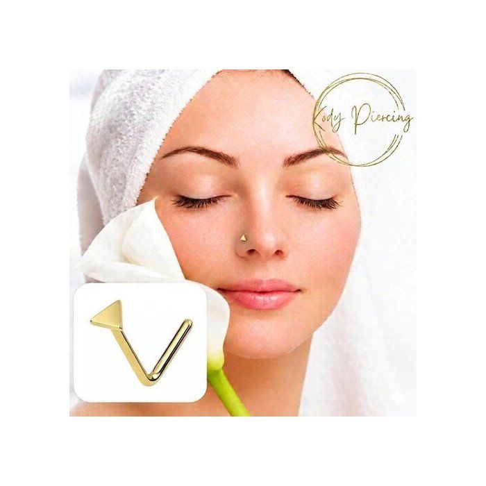 KODY PIERCING Piercing Nez Or Jaune 9 Carats Triangle Plat Tige L - Raffinement Géométrique et Élégance Minimaliste