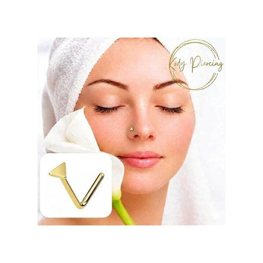KODY PIERCING Piercing Nez Or Jaune 9 Carats Triangle Plat Tige L - Raffinement Géométrique et Élégance Minimaliste