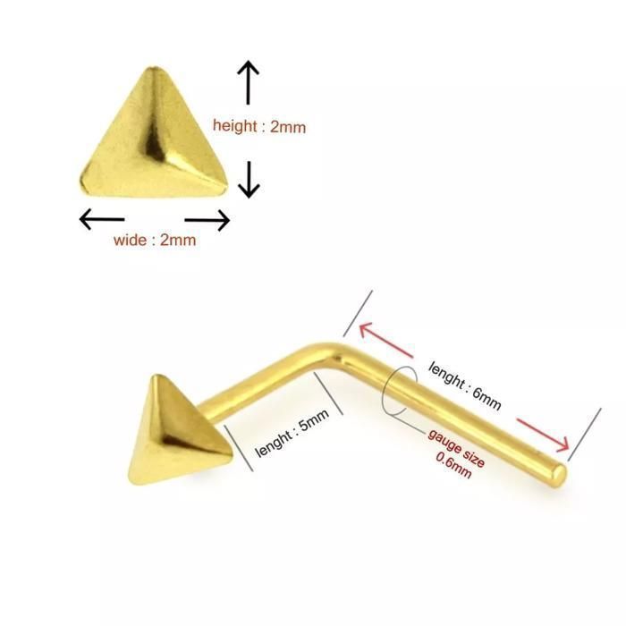 KODY PIERCING Piercing Nez Or Jaune 9 Carats Triangle Plat Tige L - Raffinement Géométrique et Élégance Minimaliste