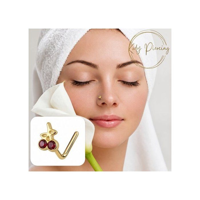 KODY PIERCING Piercing Nez KODY PIERCING Or 9 Carats Cerises Zircon Rouge - Douceur Gourmande et Éclat Passionné