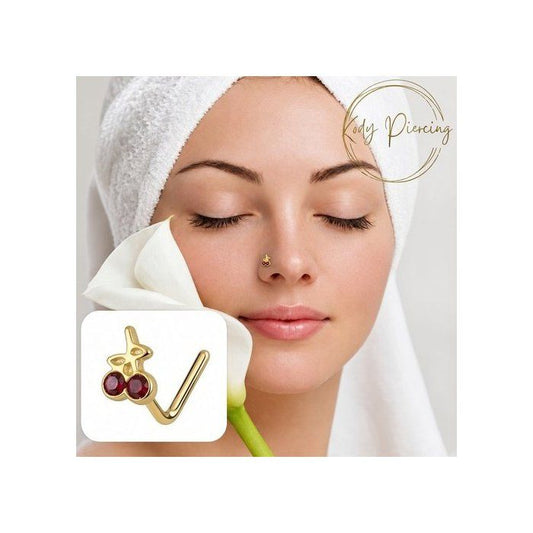 KODY PIERCING Piercing Nez KODY PIERCING Or 9 Carats Cerises Zircon Rouge - Douceur Gourmande et Éclat Passionné