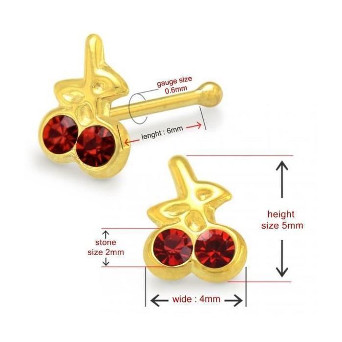 KODY PIERCING Piercing Nez KODY PIERCING Or 9 Carats Cerises Zircon Rouge - Douceur Gourmande et Éclat Passionné