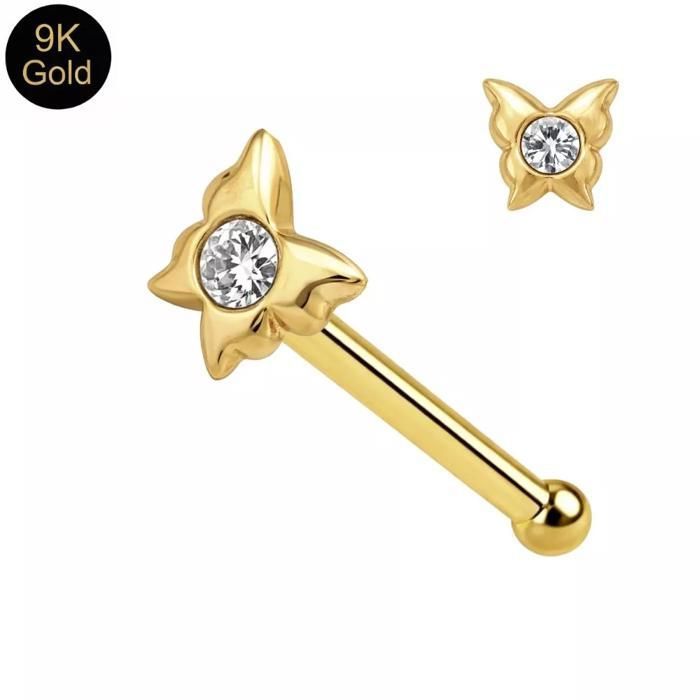 KODY PIERCING Broche De Nez KODY PIERCING Or 9 Carats Papillon Zircon Cubique - Douceur Aérienne et Éclat Romantique