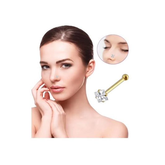 KODY PIERCING Piercing Épingle de Nez Or 9 Carats Zircon Cubique CZ 1,5 mm - 22G Jaune - Design Raffiné et Confort Suprê
