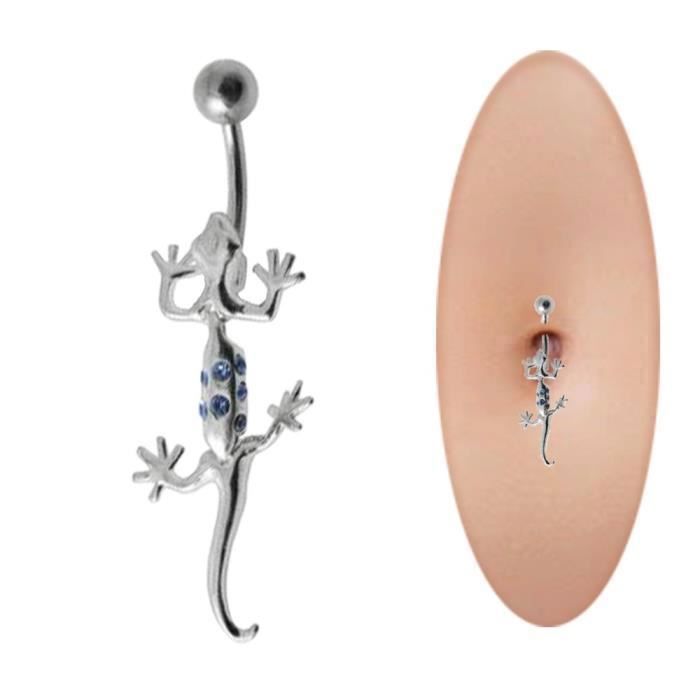 KODY PIERCING Piercing Nombril Salamandre Pendante Argent 925 Cristaux Bleu Foncé – Style Affirmé et Confort Ultime