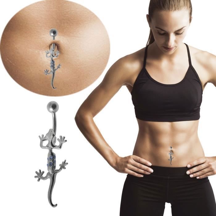 KODY PIERCING Piercing Nombril Salamandre Pendante Argent 925 Cristaux Bleu Foncé – Style Affirmé et Confort Ultime