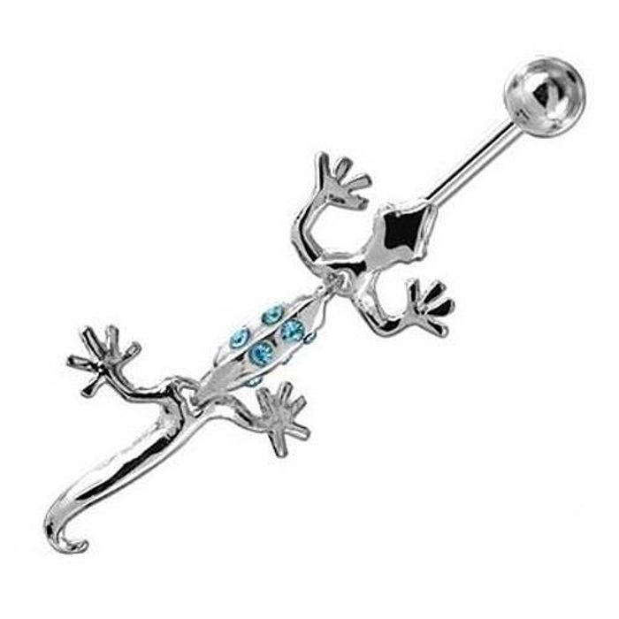KODY PIERCING Piercing Nombril Salamandre Pendante Argent 925 Cristaux Bleu Turquoise – Raffinement Bohème et Confort Pa