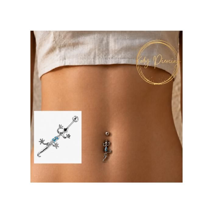 KODY PIERCING Piercing Nombril Salamandre Pendante Argent 925 Cristaux Bleu Turquoise – Raffinement Bohème et Confort Pa