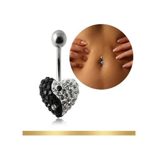 KODY PIERCING Bijou Piercing Nombril Cœur Yin Yang Noir Cristaux - Pureté Cristalline et Grâce Souveraine
