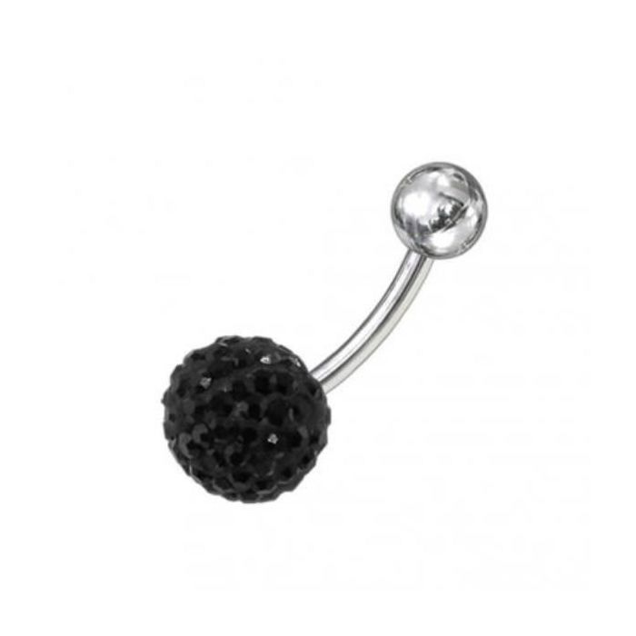 KODY PIERCING Piercing Nombril Boule Noire Pavée Cristal Barre 10mm Acier - Mystère Élégant et Éclat Intemporel