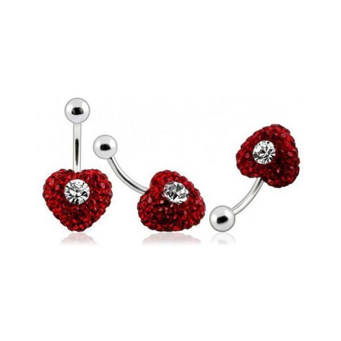 KODY PIERCING Piercing Nombril Coeur Rouge Cristal Barre 10mm Boule Acier - Passion Vibrante et Douceur Romantique