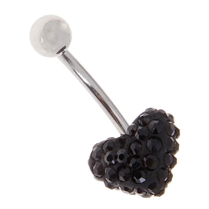Kody Piercing - Bijou Cristal de Nombril Coeur de Cristal Noir Barre et Boule Acier – Mystère Intense et Grâce Souverain
