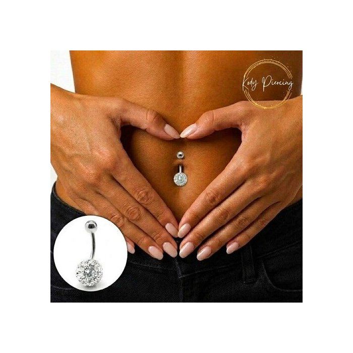 KODY PIERCING Piercing Nombril Cristal Blanc Barre 10mm Boule Pavée Acier - Pureté Cristalline et Grâce Souveraine