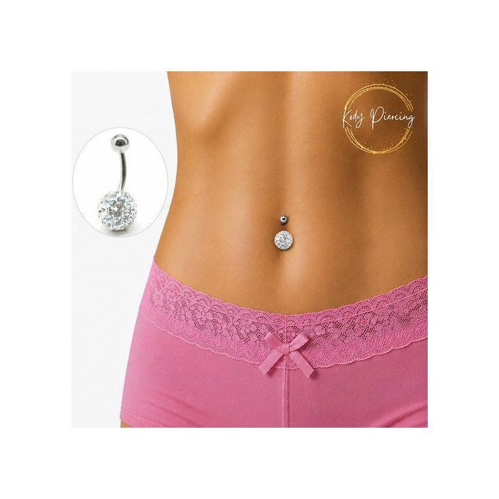 KODY PIERCING Piercing Nombril Cristal Blanc Barre 10mm Boule Pavée Acier - Pureté Cristalline et Grâce Souveraine