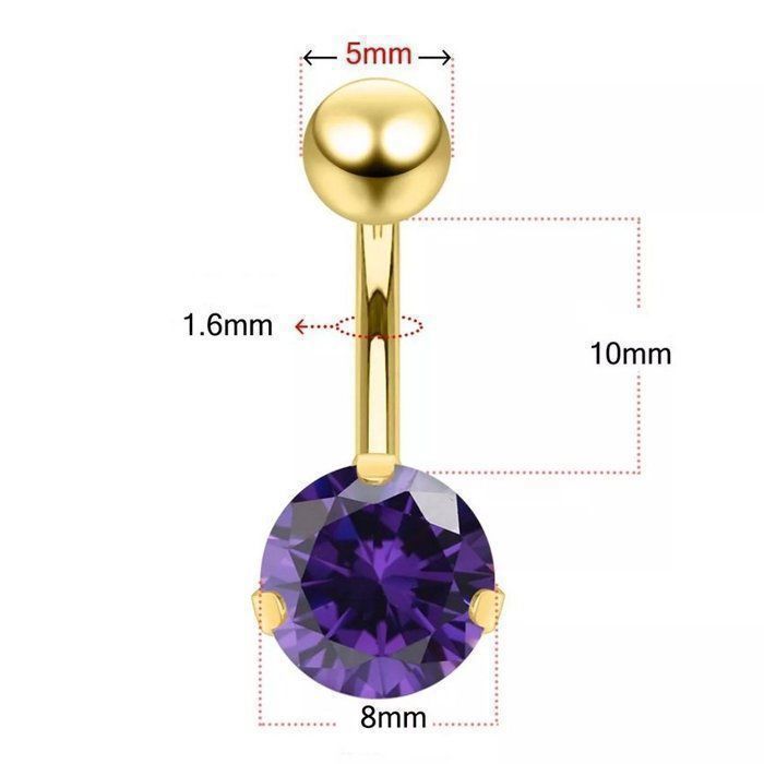 KODY PIERCING Nombril Banane Or Zirconium Noir Taillé 8mm Serti Griffes — Élégance Absolue