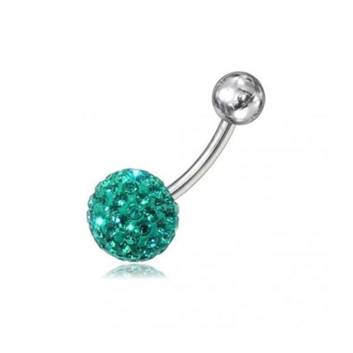 KODY PIERCING Piercing Nombril Boule Cristal Vert Turquoise Acier - Éclat Intense et Lumière Vibrante