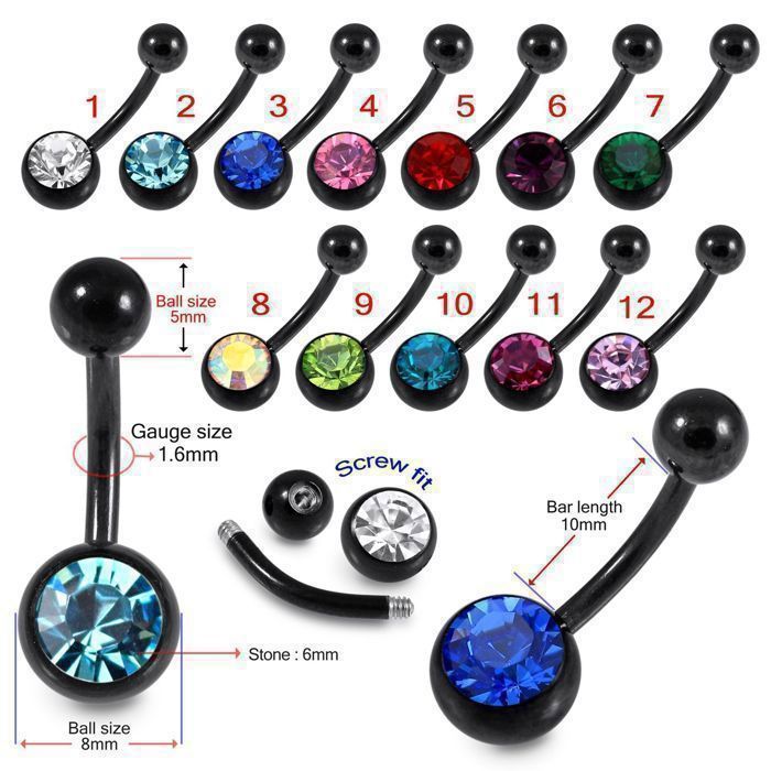 KODY PIERCING Nombril Banane Acier Noir Anodisé Cristal Blanc Taillé 8mm — Contraste Saisissant