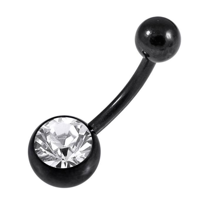 KODY PIERCING Nombril Banane Acier Noir Anodisé Cristal Blanc Taillé 8mm — Contraste Saisissant