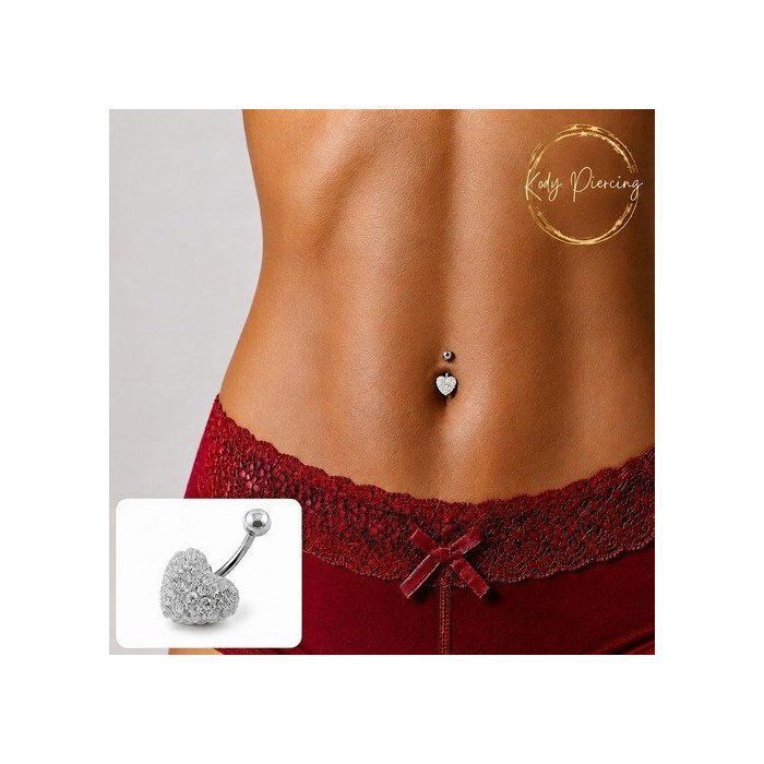 KODY PIERCING Piercing Nombril Cœur Cristaux Blancs - Pureté Cristalline et Grâce Souveraine